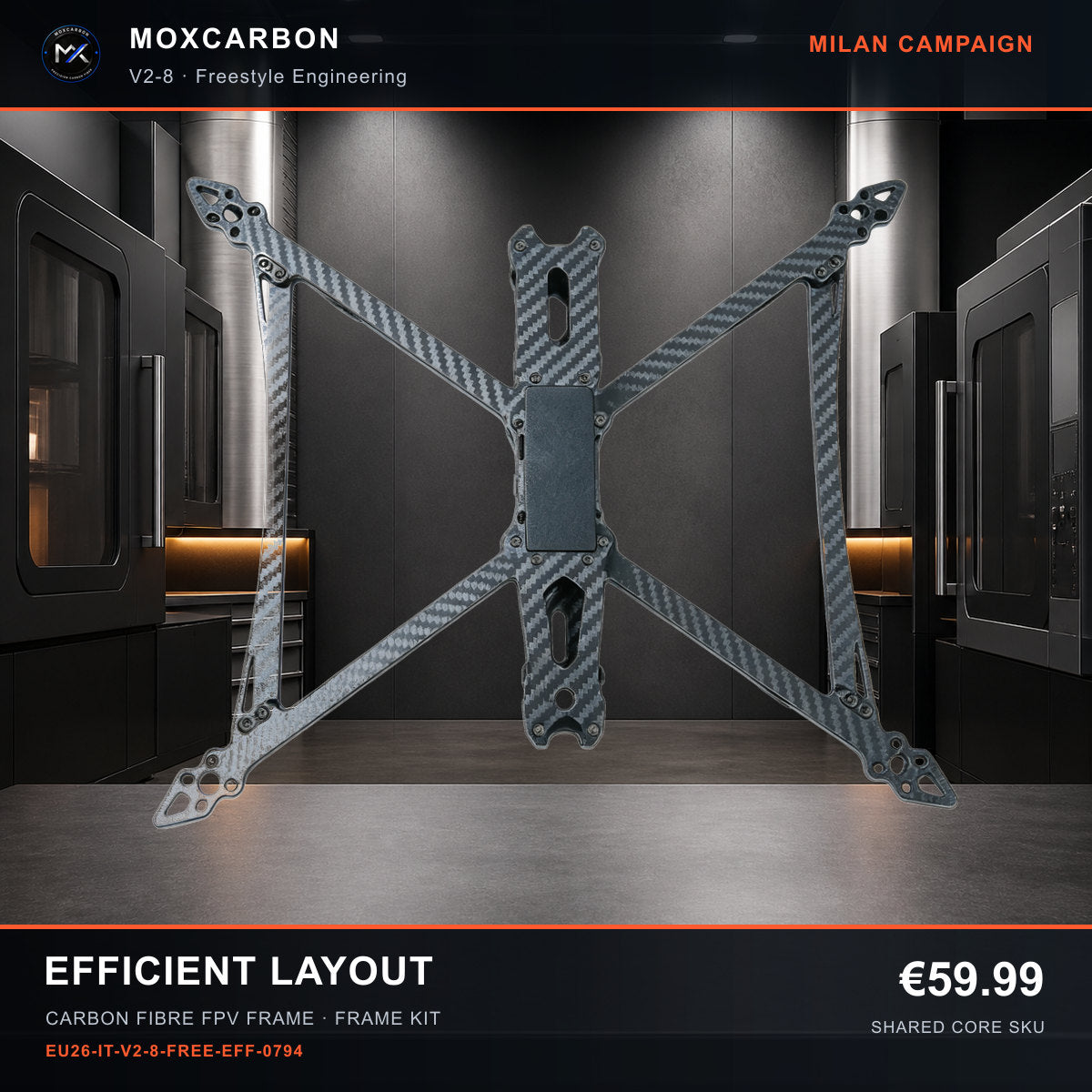 MOX MARK4 V2 8-Inch Carbon Fibre FPV Frame — Milan Efficient Layout 0794 product image