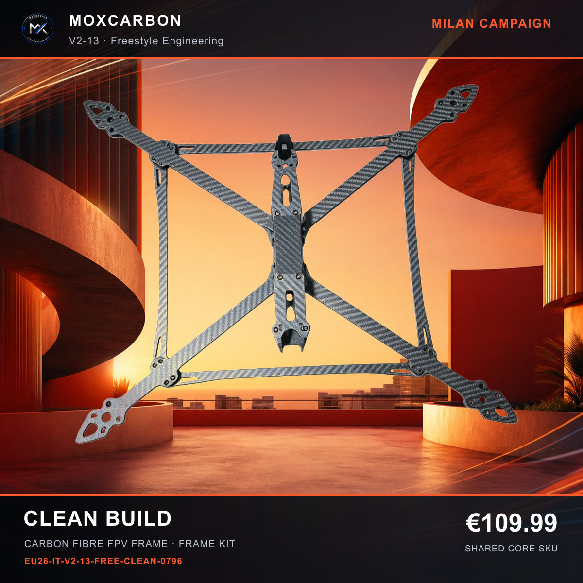 MOX MARK4 V2 13-Inch Carbon Fibre FPV Frame — Milan Clean Build 0796 product image