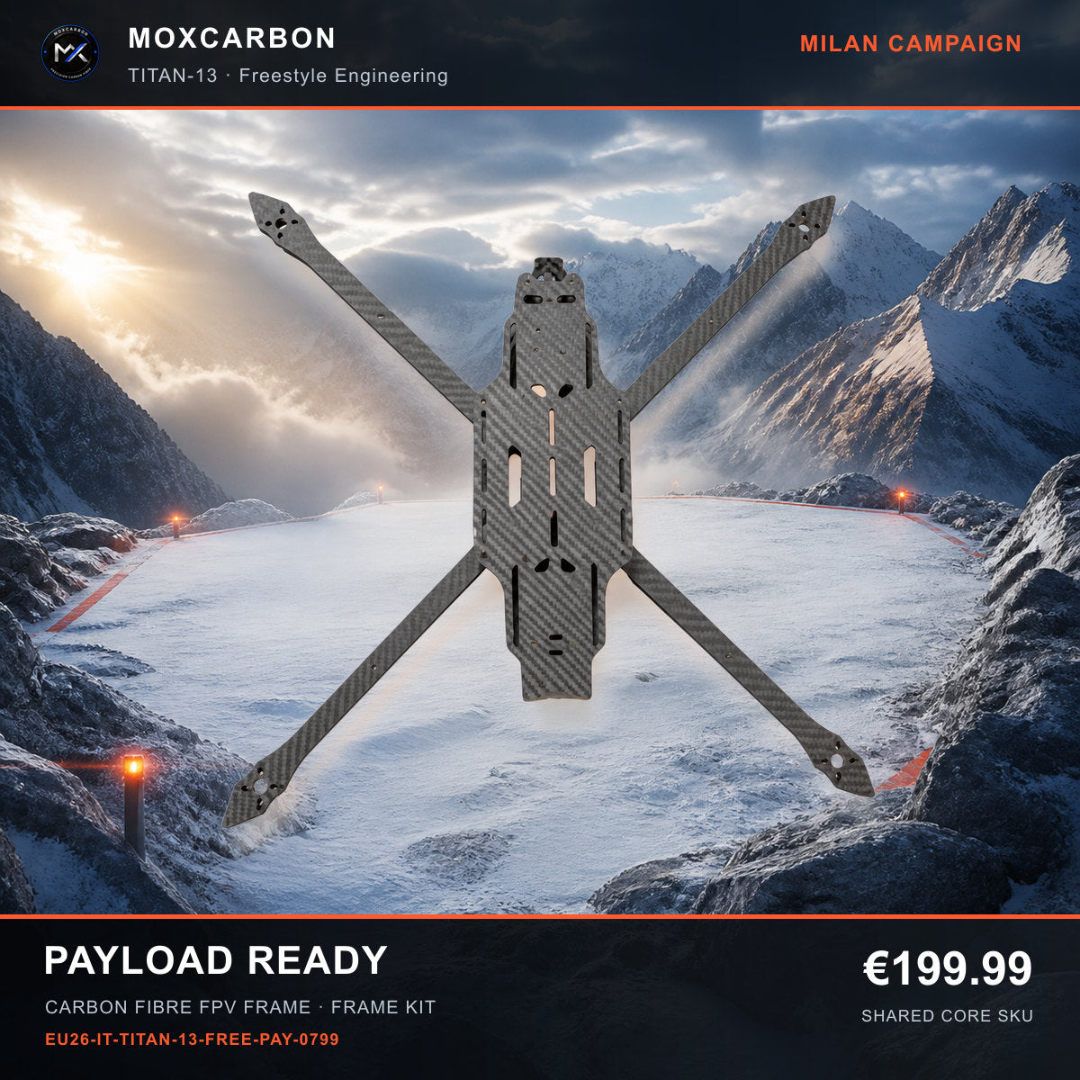 MOX MARK4 Titan GOW 13-Inch Carbon Fibre FPV Frame — Milan Payload Ready 0799 product image