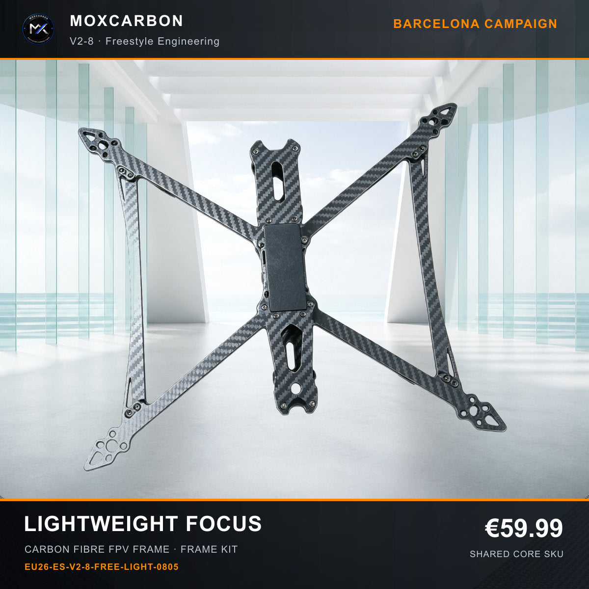 MOX MARK4 V2 8-Inch Carbon Fibre FPV Frame — Barcelona Lightweight Focus 0805 product image