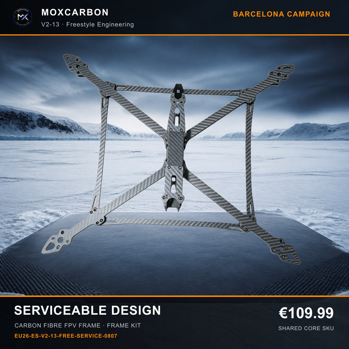 MOX MARK4 V2 13-Inch Carbon Fibre FPV Frame — Barcelona Serviceable Design 0807 product image