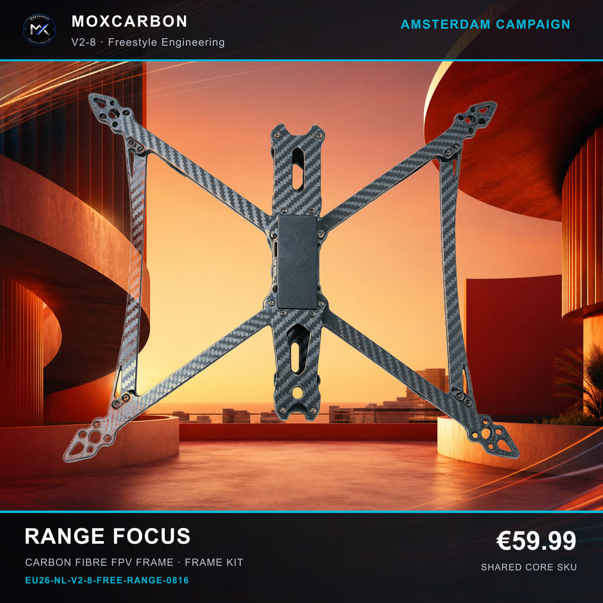 MOX MARK4 V2 8-Inch Carbon Fibre FPV Frame — Amsterdam Range Focus 0816 product image