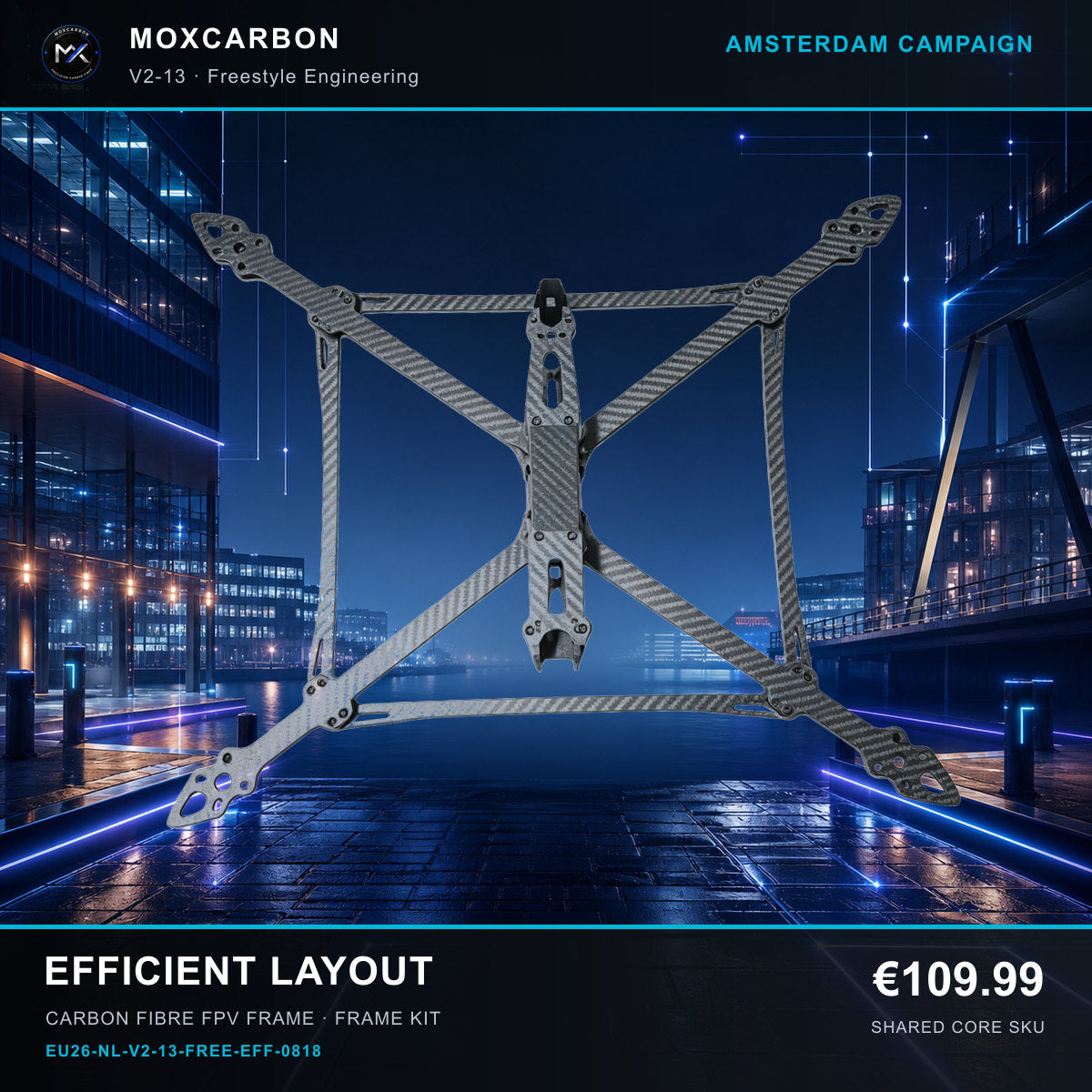 MOX MARK4 V2 13-Inch Carbon Fibre FPV Frame — Amsterdam Efficient Layout 0818 product image