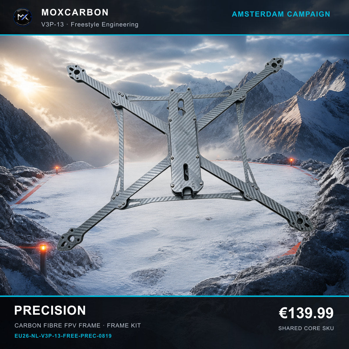 MOX MARK4 V3 Pro 13-Inch Carbon Fibre FPV Frame — Amsterdam Precision 0819 product image