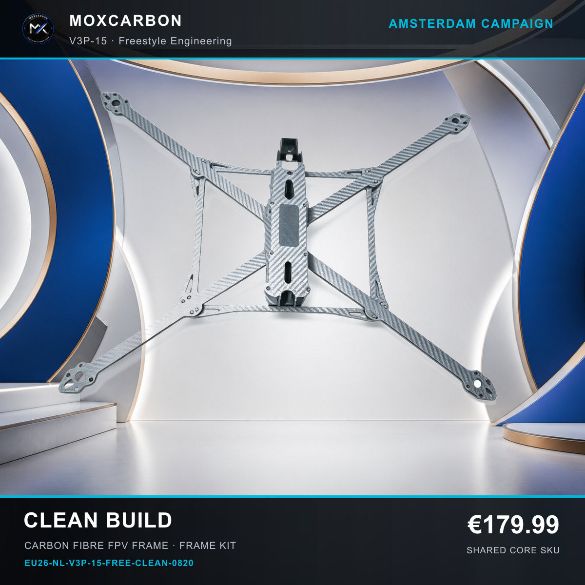 MOX MARK4 V3 Pro 15-Inch Carbon Fibre FPV Frame — Amsterdam Clean Build 0820 product image