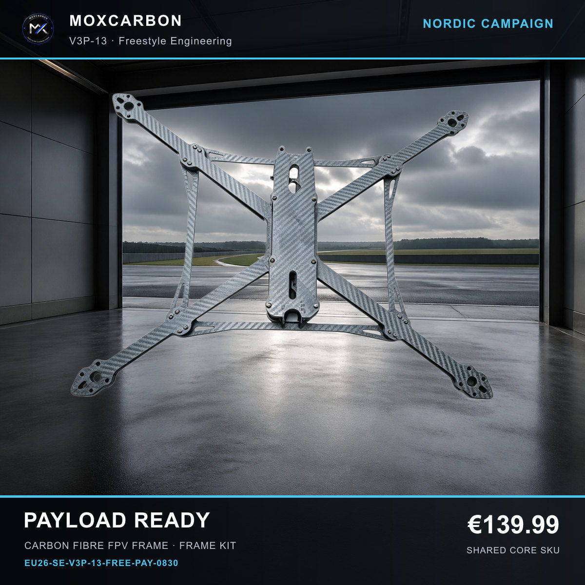 MOX MARK4 V3 Pro 13-Inch Carbon Fibre FPV Frame — Nordic Payload Ready 0830 product image