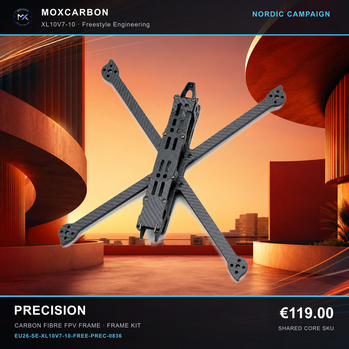 MOX XL10V7 10-Inch Carbon Fibre FPV Frame — Nordic Precision 0836 product image