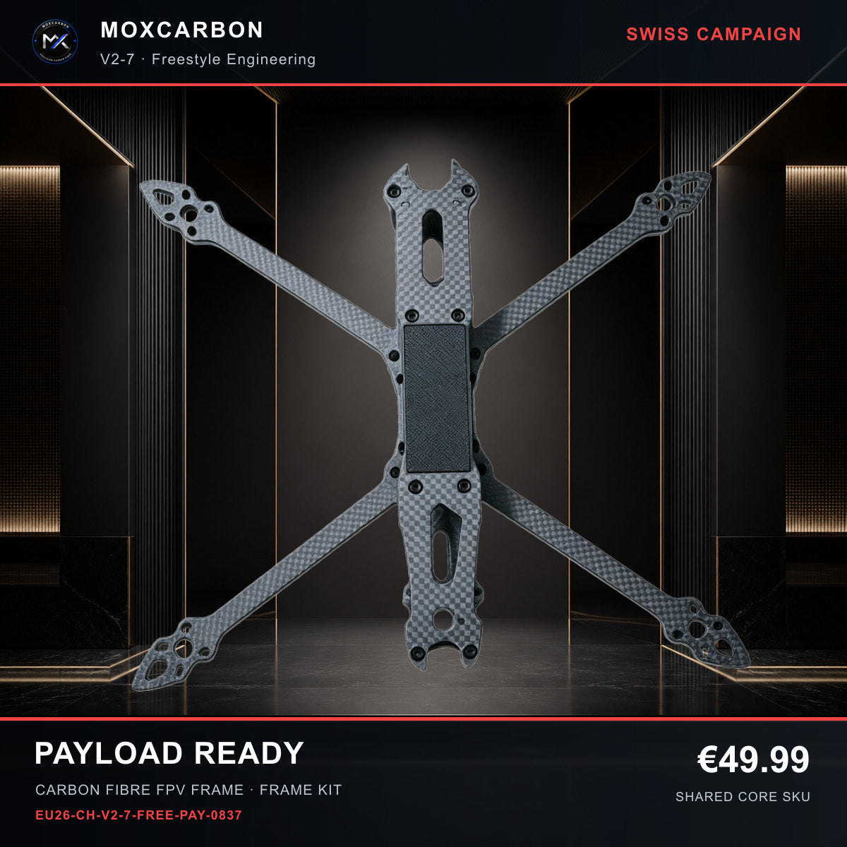 MOX MARK4 V2 7-Inch Carbon Fibre FPV Frame — Swiss Payload Ready 0837 product image