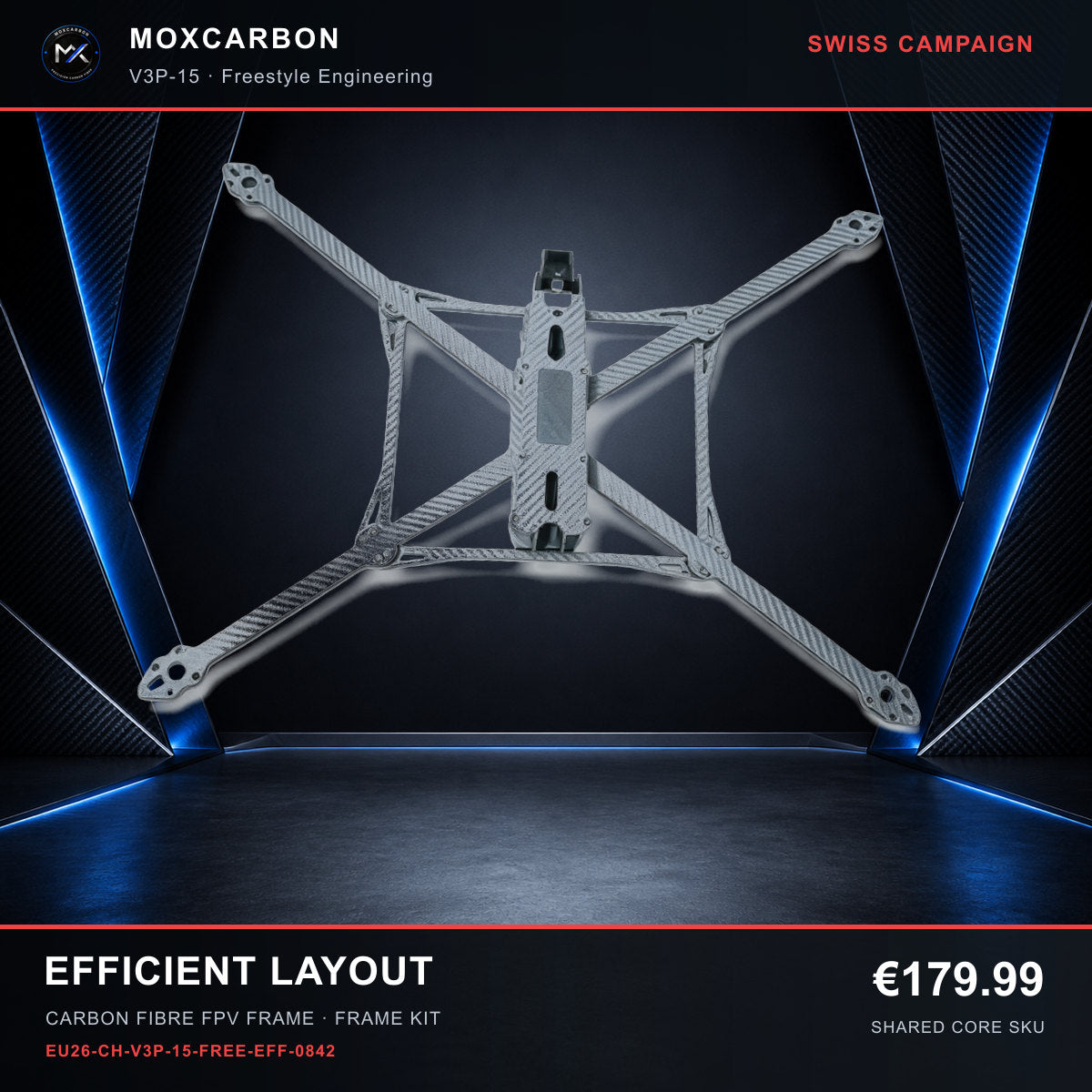 MOX MARK4 V3 Pro 15-Inch Carbon Fibre FPV Frame — Swiss Efficient Layout 0842 product image