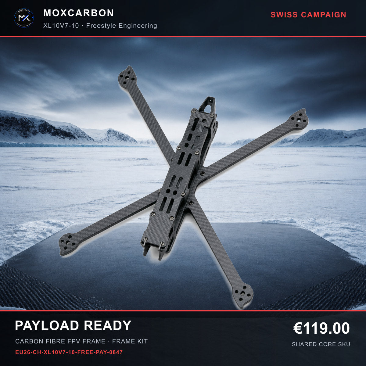 MOX XL10V7 10-Inch Carbon Fibre FPV Frame — Swiss Payload Ready 0847 product image
