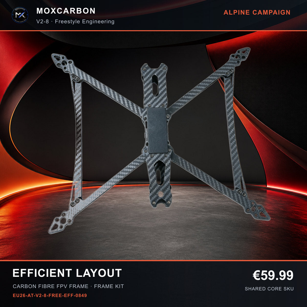 MOX MARK4 V2 8-Inch Carbon Fibre FPV Frame — Alpine Efficient Layout 0849 product image