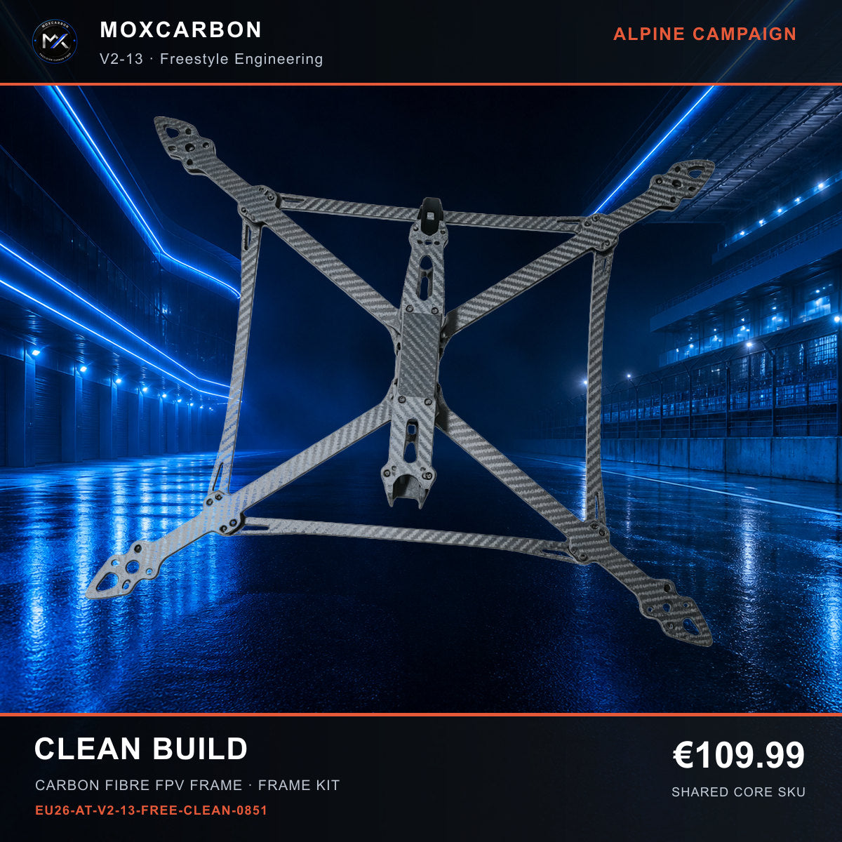 MOX MARK4 V2 13-Inch Carbon Fibre FPV Frame — Alpine Clean Build 0851 product image
