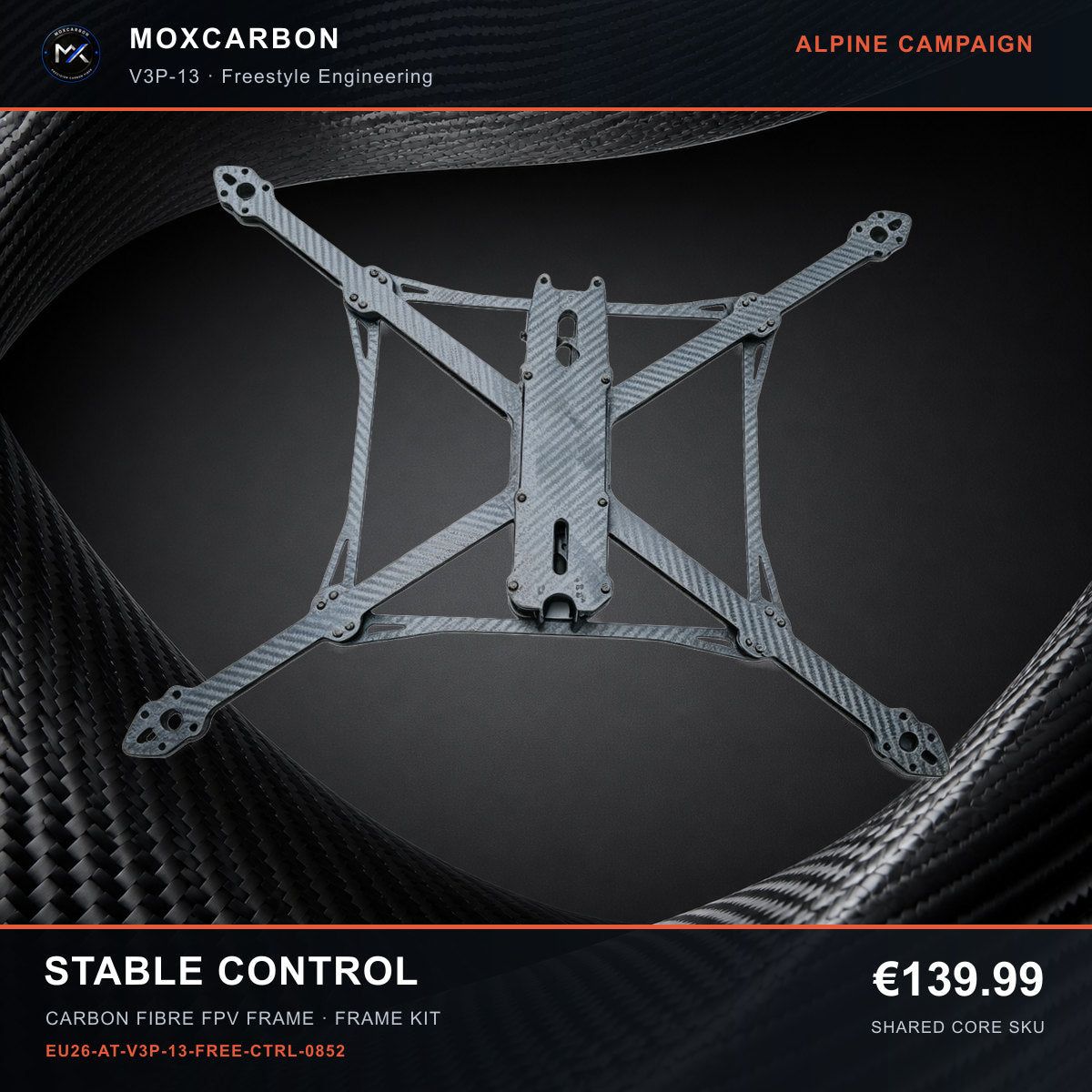 MOX MARK4 V3 Pro 13-Inch Carbon Fibre FPV Frame — Alpine Stable Control 0852 product image