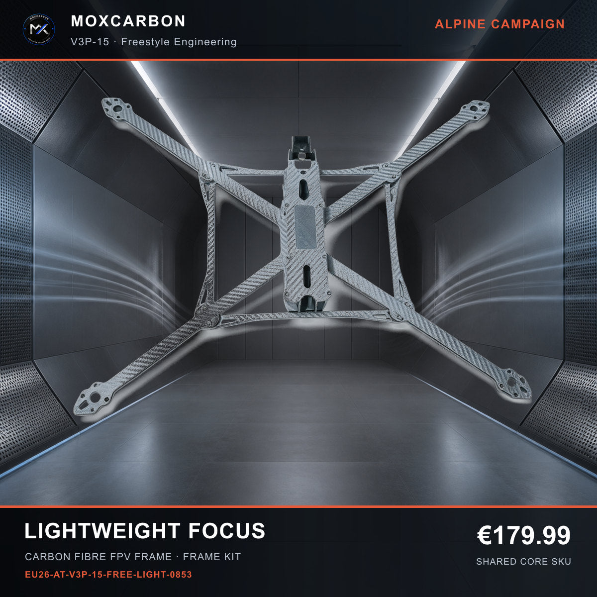 MOX MARK4 V3 Pro 15-Inch Carbon Fibre FPV Frame — Alpine Lightweight Focus 0853 product image