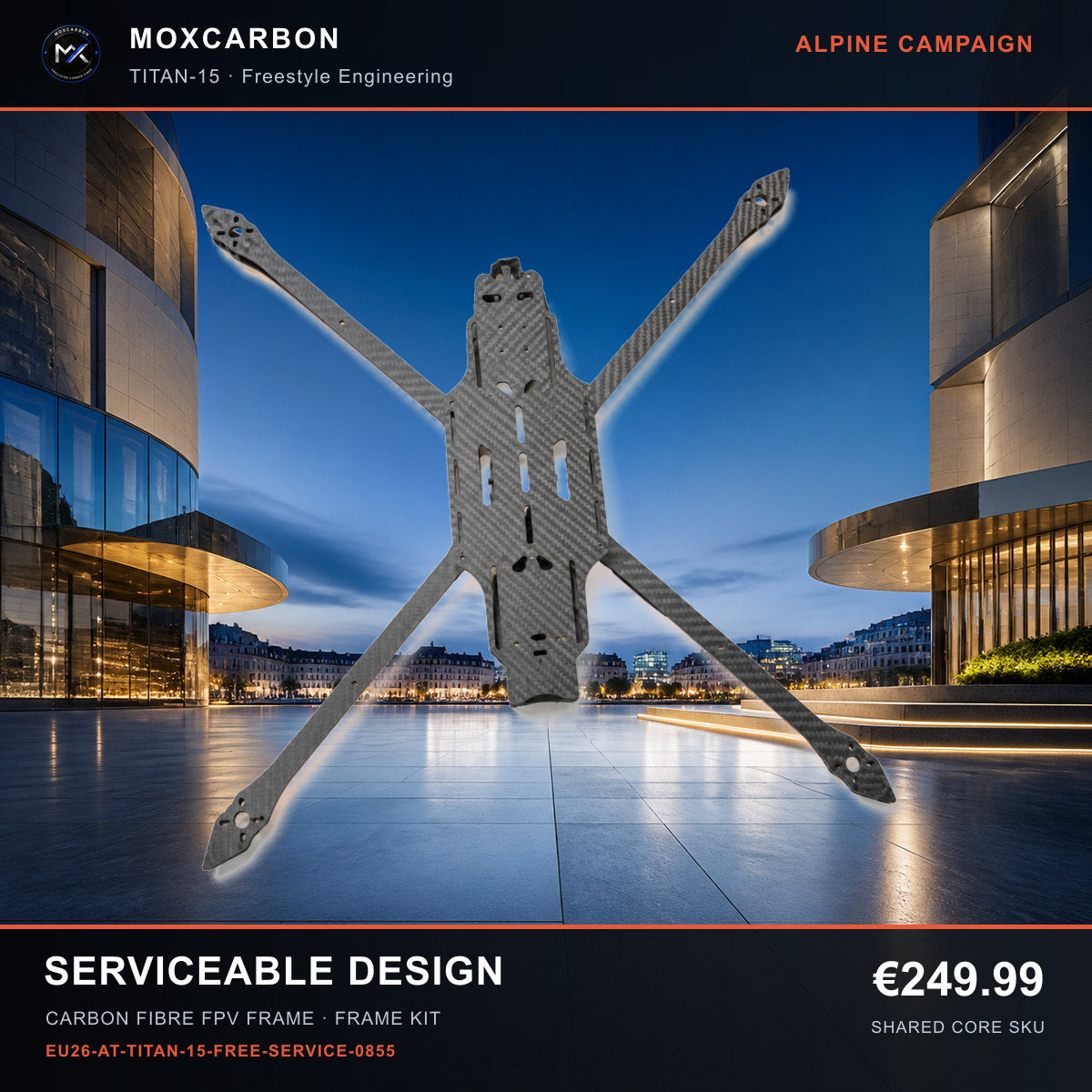 MOX MARK4 Titan GOW 15-Inch Carbon Fibre FPV Frame — Alpine Serviceable Design 0855 product image