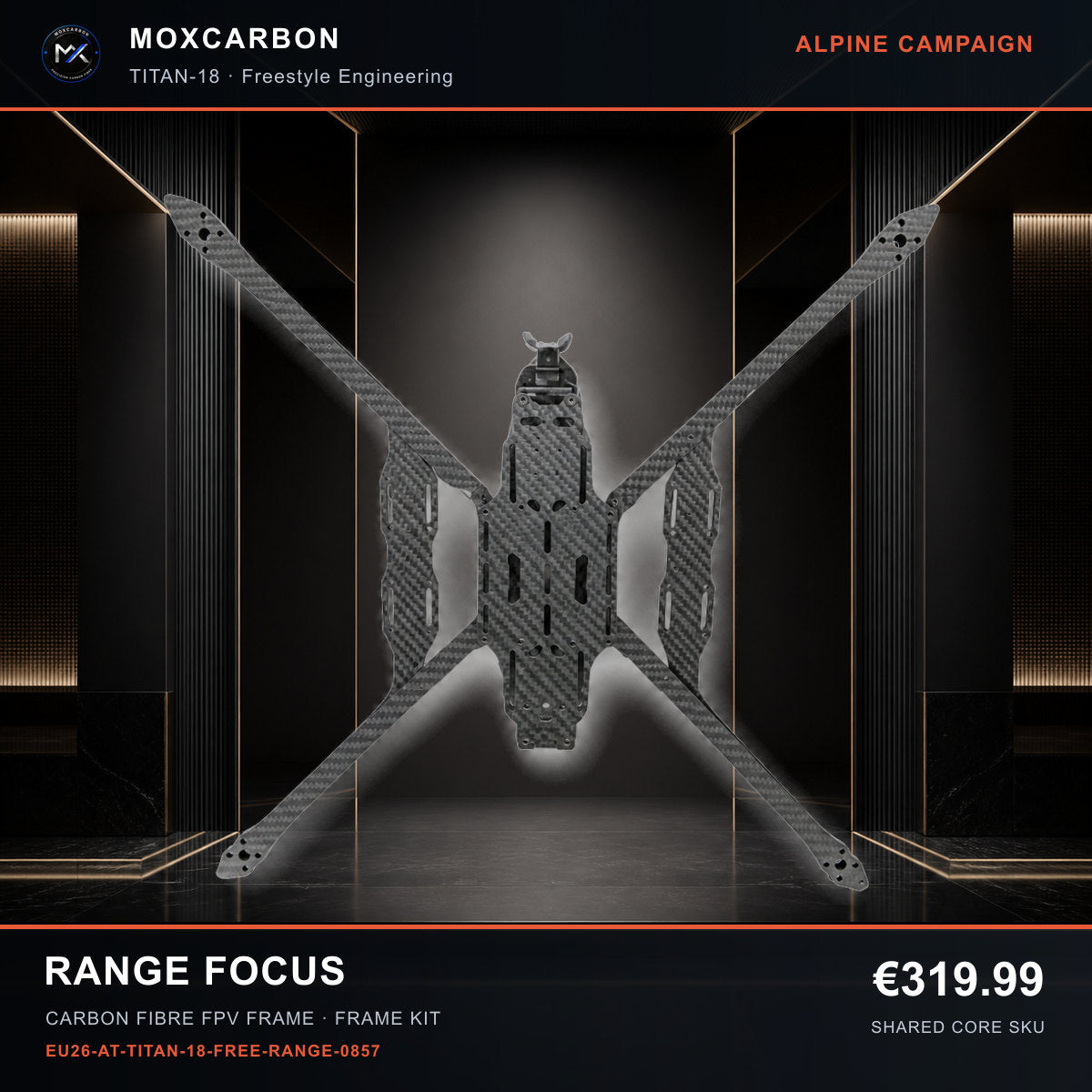 MOX MARK4 Titan GOW 18-Inch Carbon Fibre FPV Frame — Alpine Range Focus 0857 product image