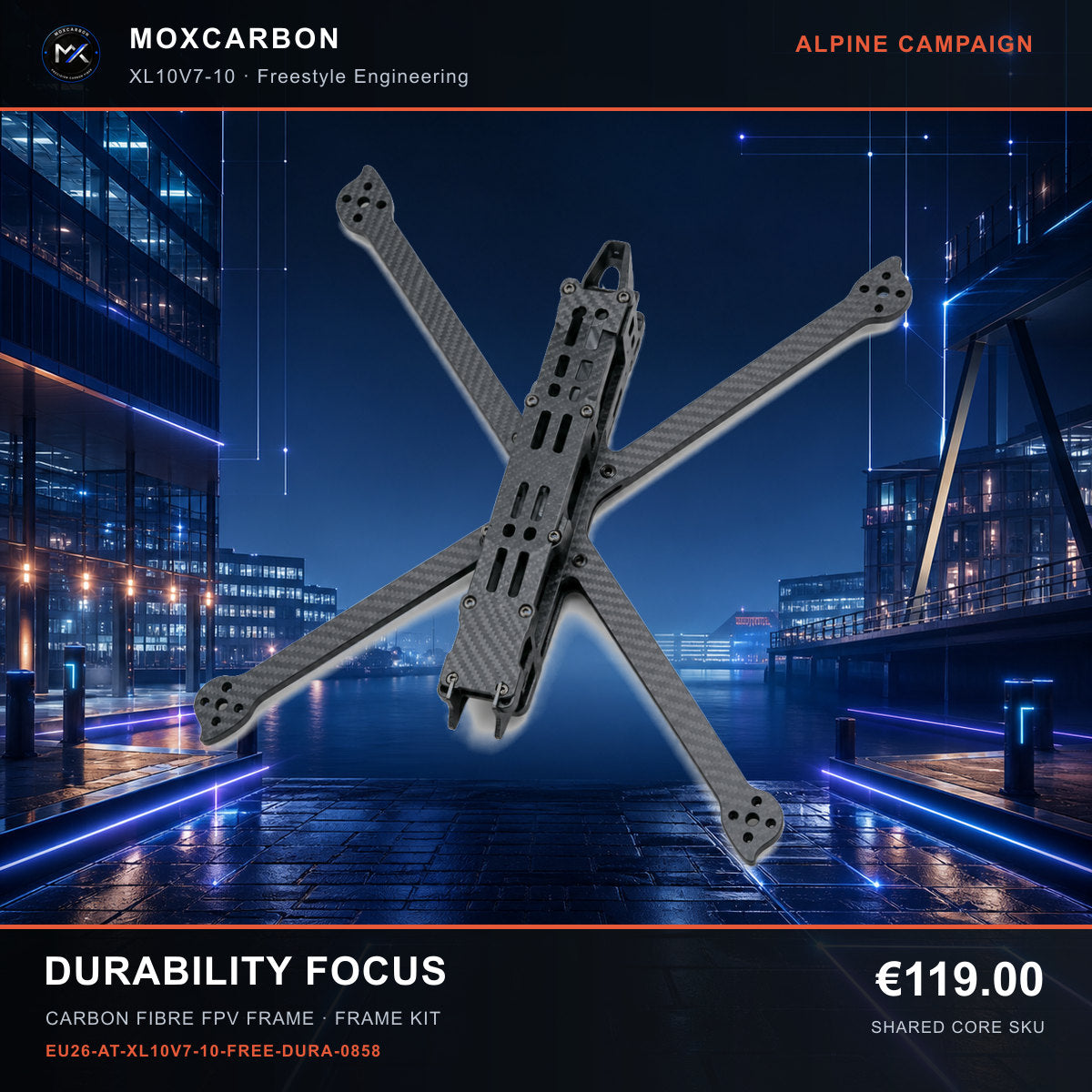 MOX XL10V7 10-Inch Carbon Fibre FPV Frame — Alpine Durability Focus 0858 product image
