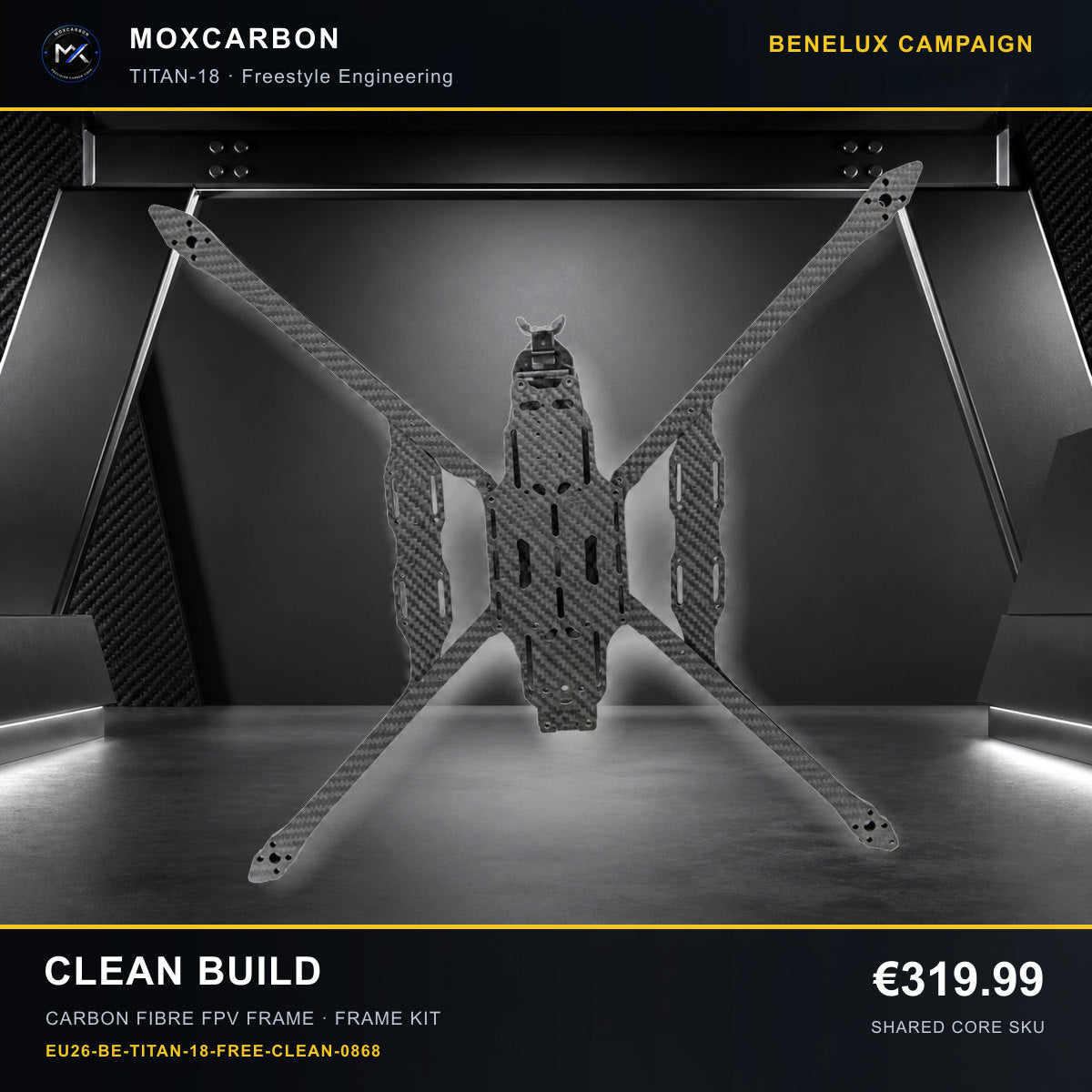 MOX MARK4 Titan GOW 18-Inch Carbon Fibre FPV Frame — Benelux Clean Build 0868 product image