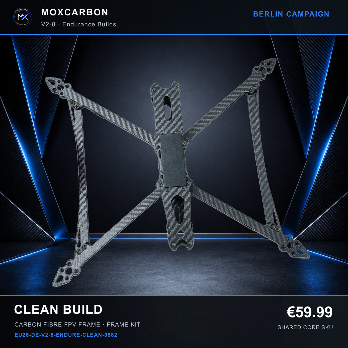 MOX MARK4 V2 8-Inch Carbon Fibre FPV Frame — Berlin Clean Build 0882 product image