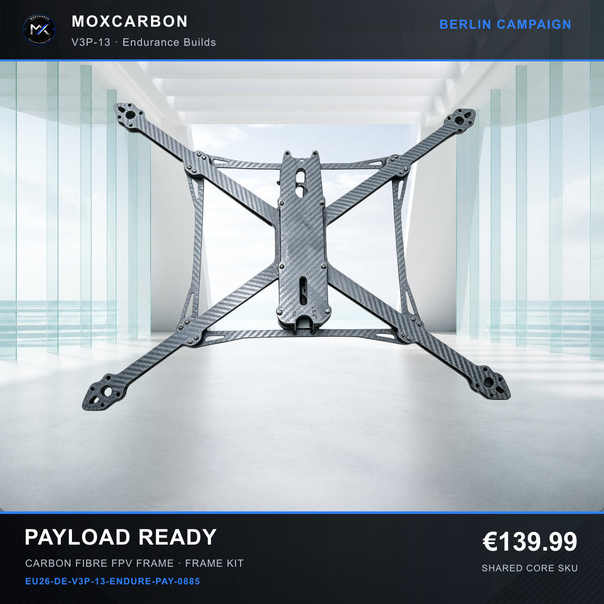 MOX MARK4 V3 Pro 13-Inch Carbon Fibre FPV Frame — Berlin Payload Ready 0885 product image