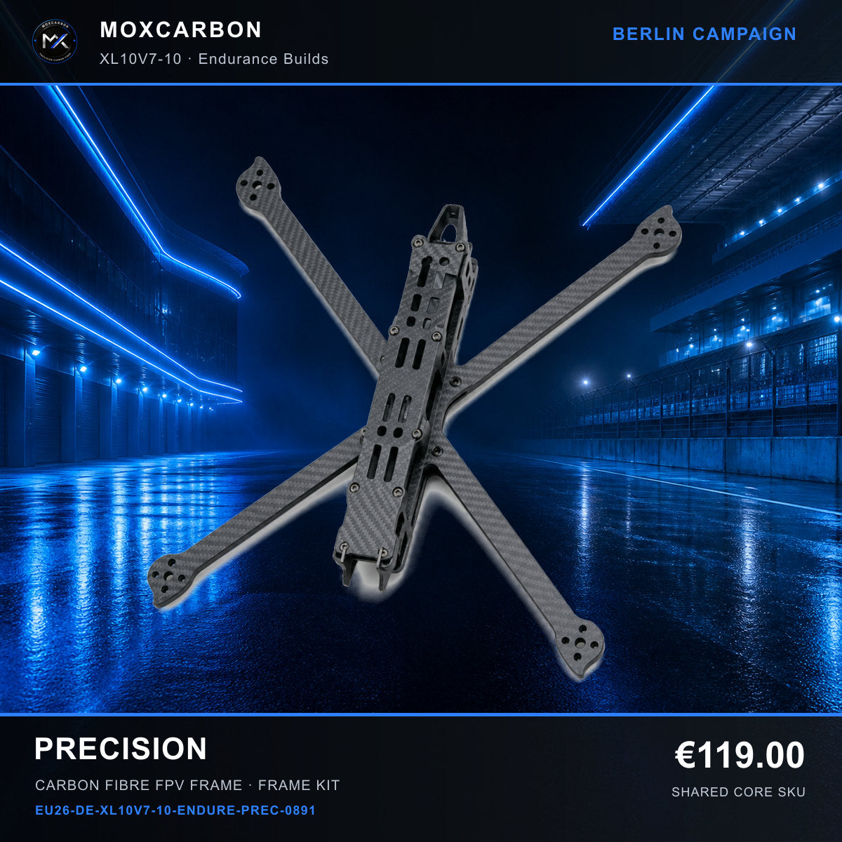 MOX XL10V7 10-Inch Carbon Fibre FPV Frame — Berlin Precision 0891 product image