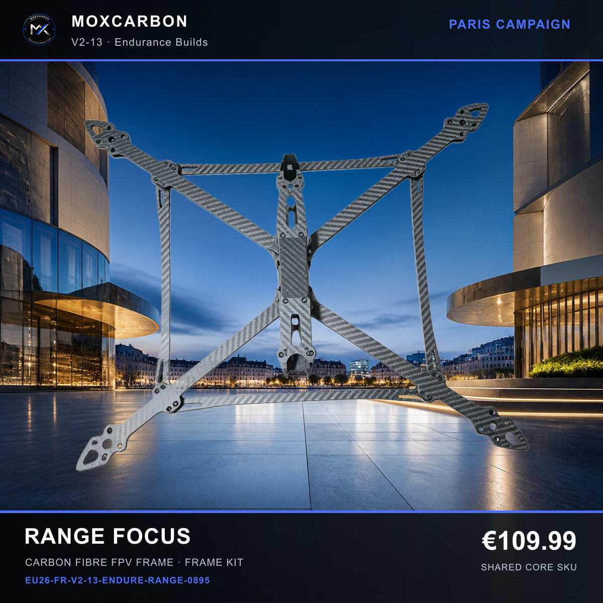 MOX MARK4 V2 13-Inch Carbon Fibre FPV Frame — Paris Range Focus 0895 product image