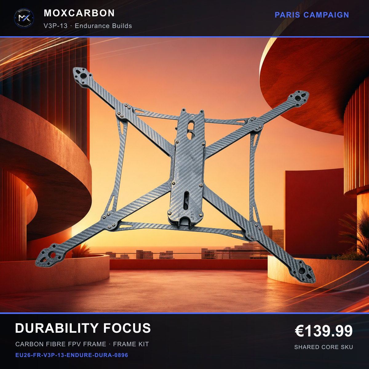 MOX MARK4 V3 Pro 13-Inch Carbon Fibre FPV Frame — Paris Durability Focus 0896 product image