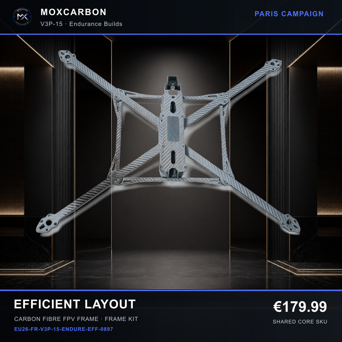 MOX MARK4 V3 Pro 15-Inch Carbon Fibre FPV Frame — Paris Efficient Layout 0897 product image