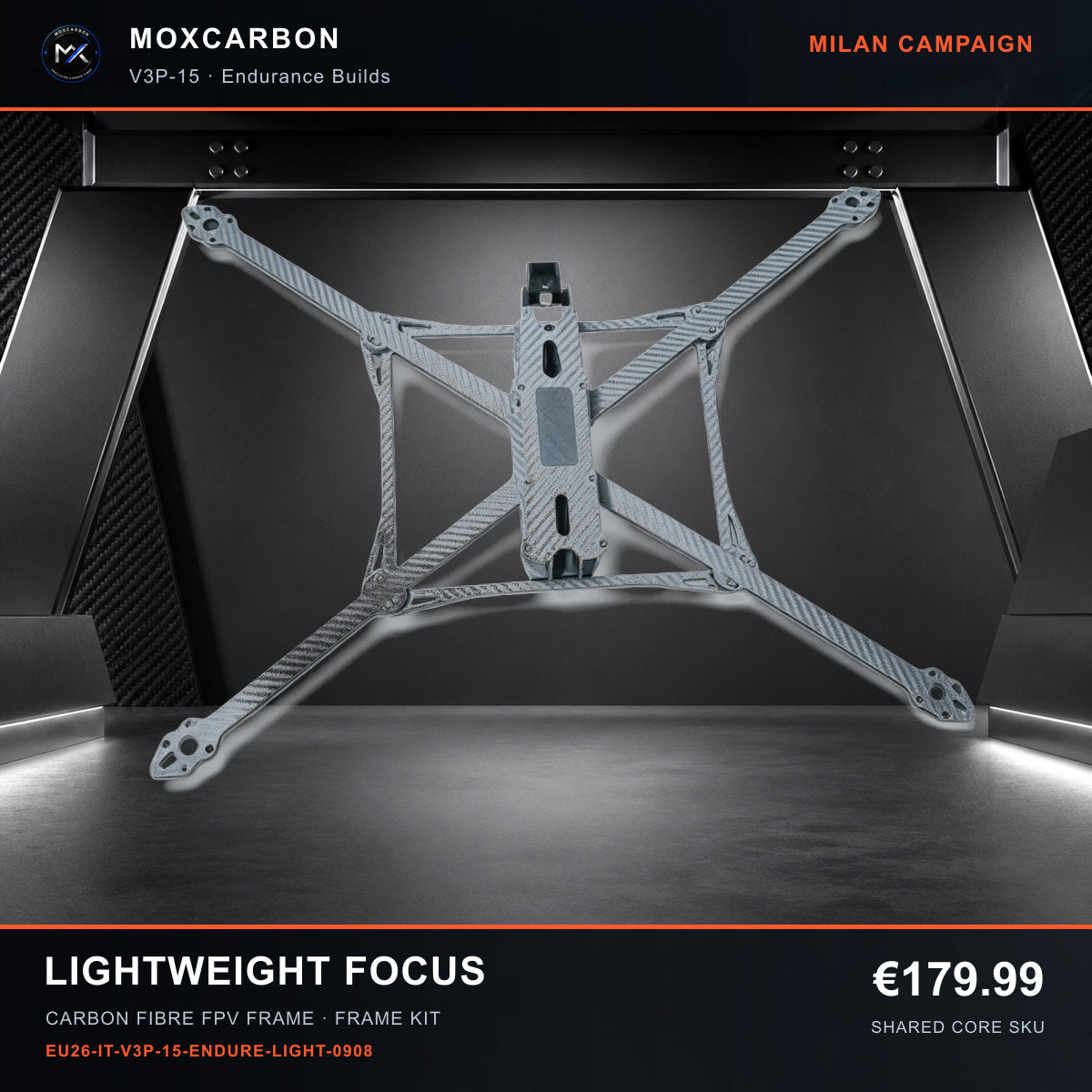 MOX MARK4 V3 Pro 15-Inch Carbon Fibre FPV Frame — Milan Lightweight Focus 0908 product image