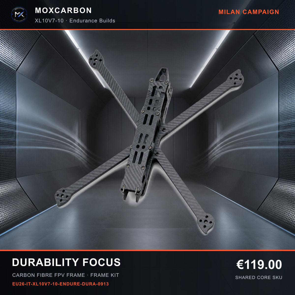 MOX XL10V7 10-Inch Carbon Fibre FPV Frame — Milan Durability Focus 0913 product image