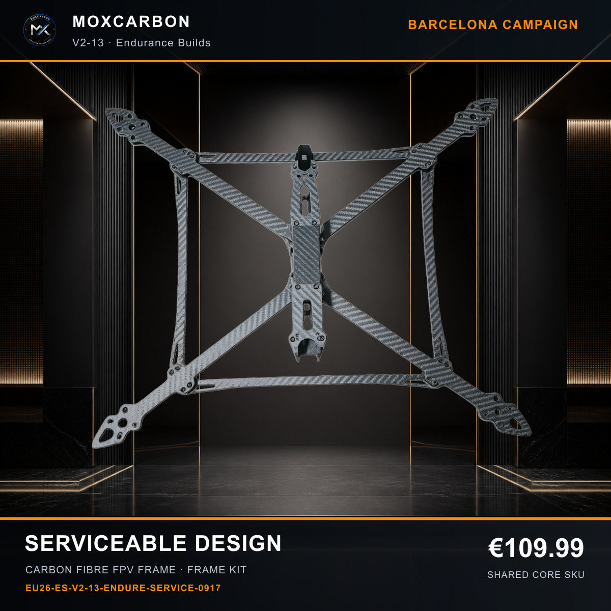 MOX MARK4 V2 13-Inch Carbon Fibre FPV Frame — Barcelona Serviceable Design 0917 product image