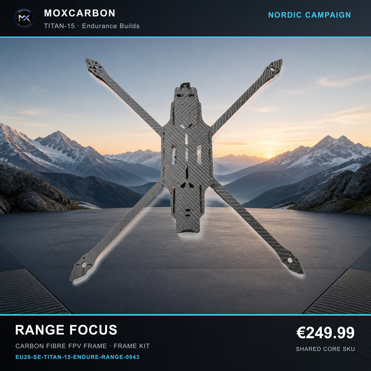 MOX MARK4 Titan GOW 15-Inch Carbon Fibre FPV Frame — Nordic Range Focus 0943 product image