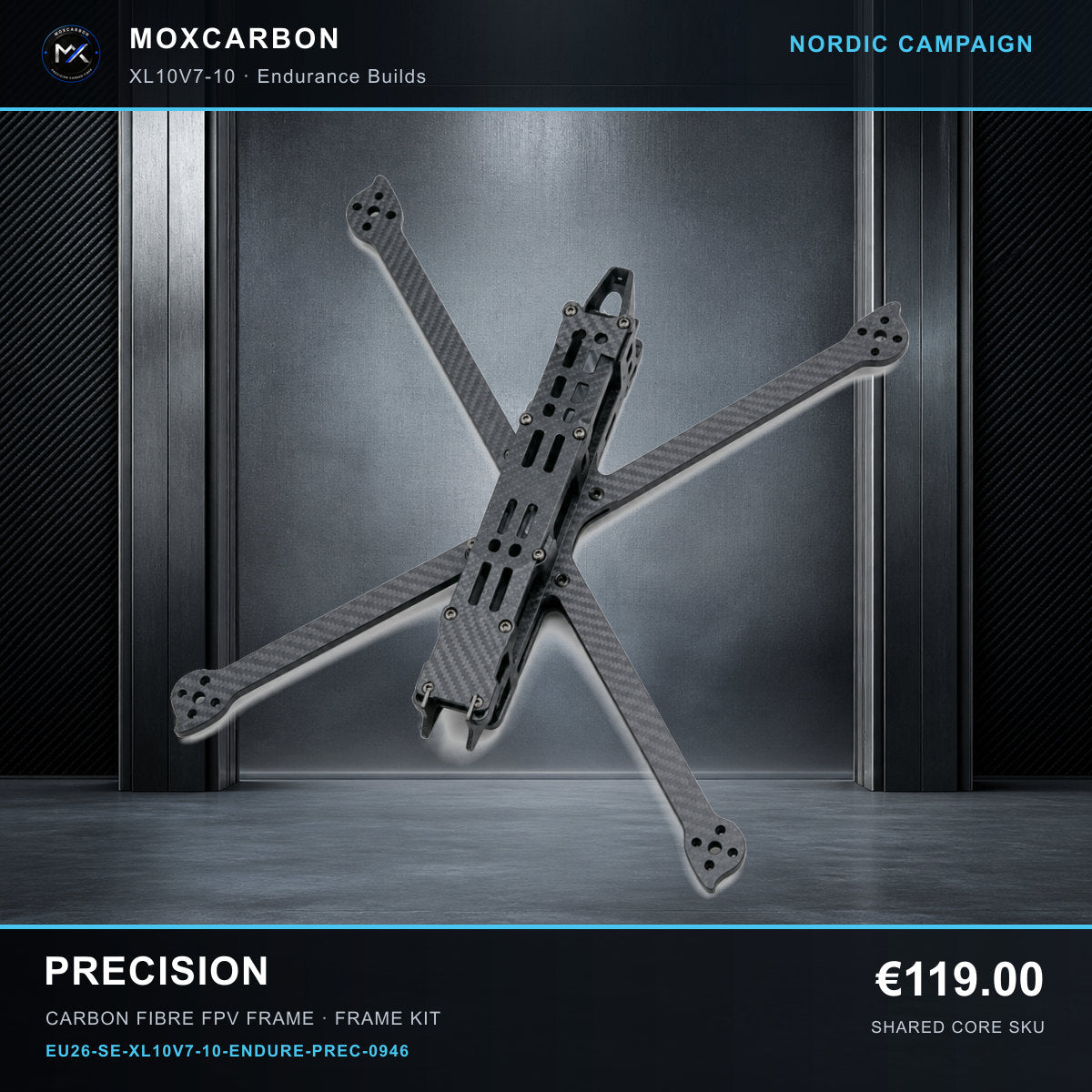 MOX XL10V7 10-Inch Carbon Fibre FPV Frame — Nordic Precision 0946 product image