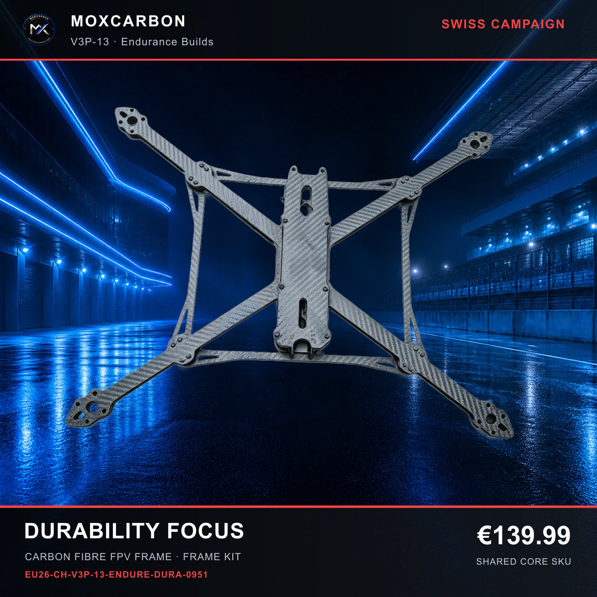 MOX MARK4 V3 Pro 13-Inch Carbon Fibre FPV Frame — Swiss Durability Focus 0951 product image