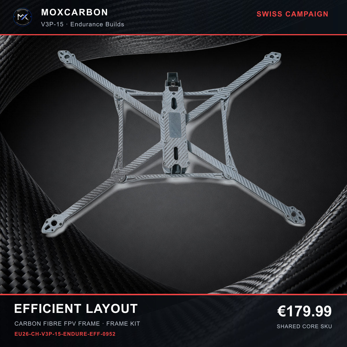 MOX MARK4 V3 Pro 15-Inch Carbon Fibre FPV Frame — Swiss Efficient Layout 0952 product image