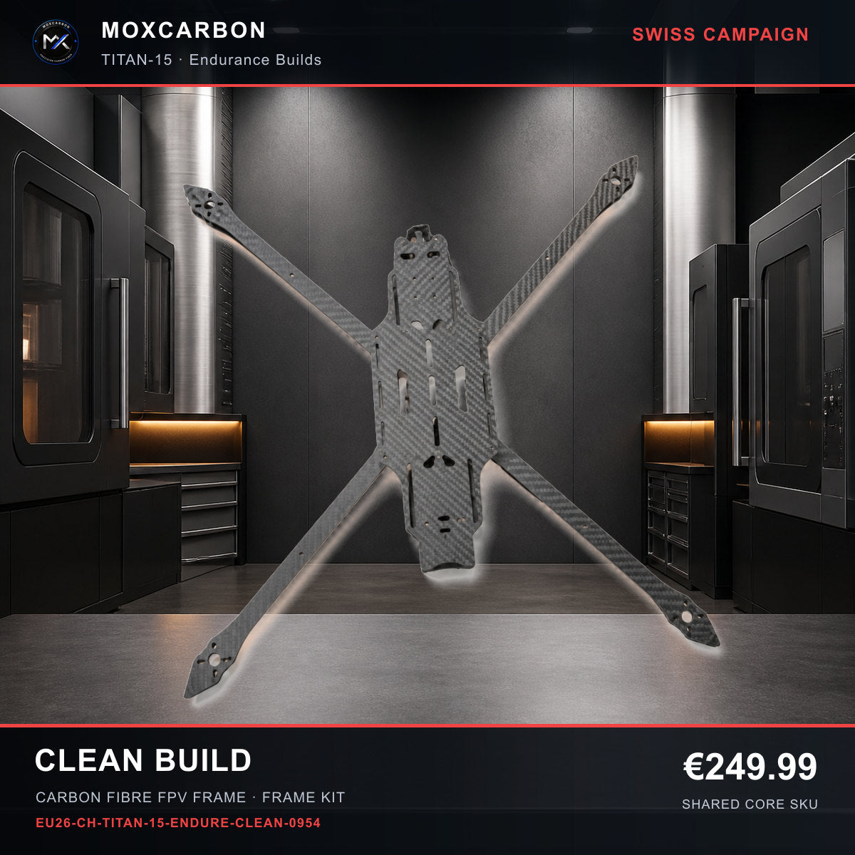 MOX MARK4 Titan GOW 15-Inch Carbon Fibre FPV Frame — Swiss Clean Build 0954 product image