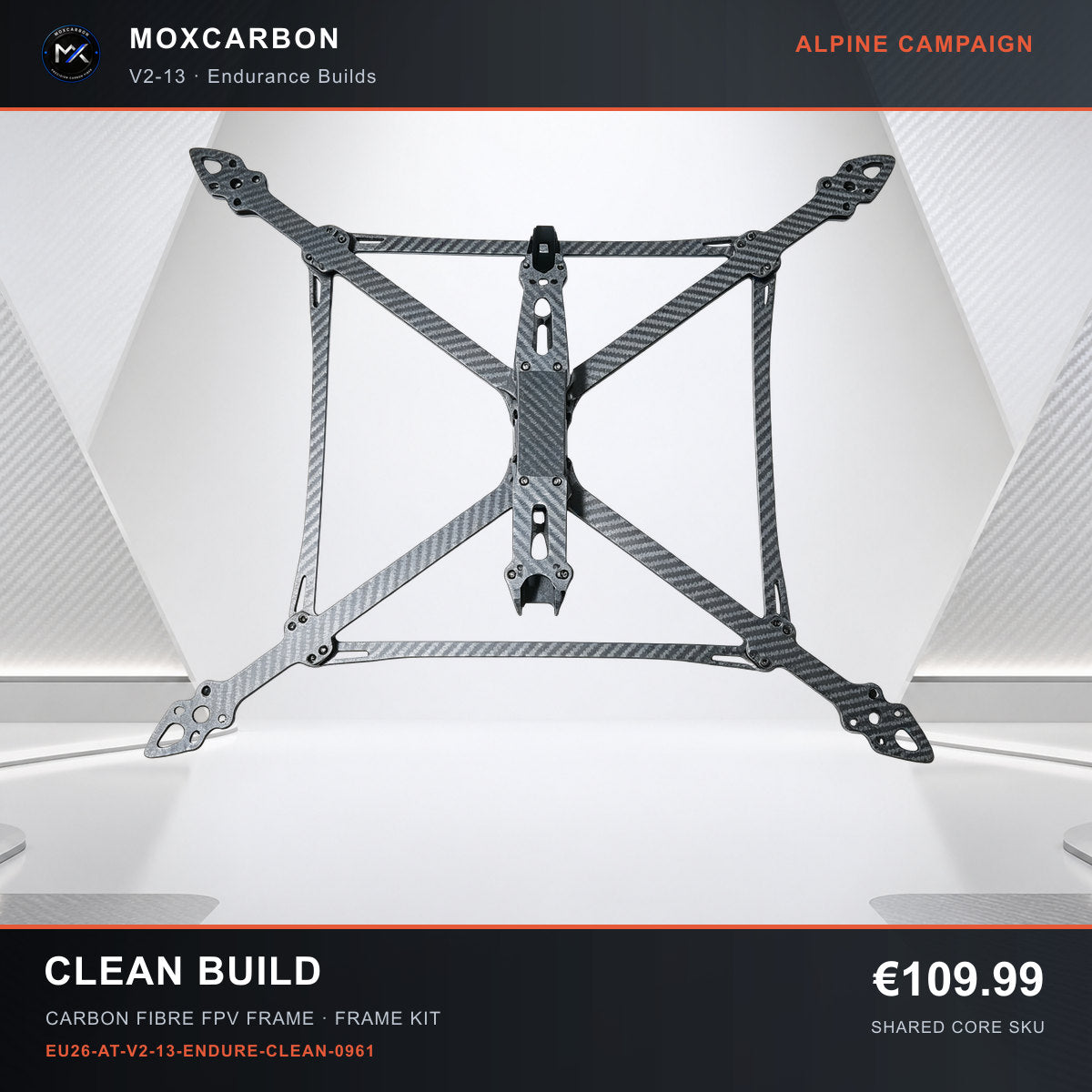 MOX MARK4 V2 13-Inch Carbon Fibre FPV Frame — Alpine Clean Build 0961 product image