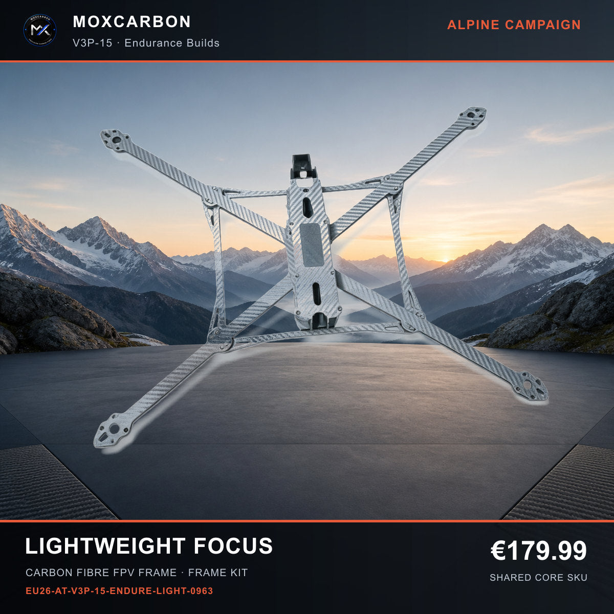 MOX MARK4 V3 Pro 15-Inch Carbon Fibre FPV Frame — Alpine Lightweight Focus 0963 product image