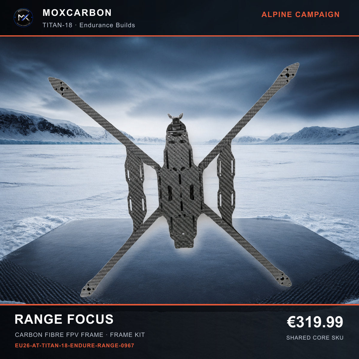 MOX MARK4 Titan GOW 18-Inch Carbon Fibre FPV Frame — Alpine Range Focus 0967 product image
