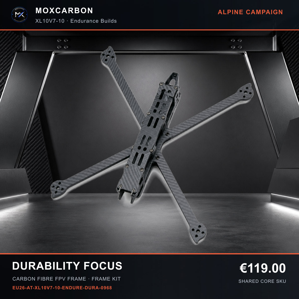 MOX XL10V7 10-Inch Carbon Fibre FPV Frame — Alpine Durability Focus 0968 product image