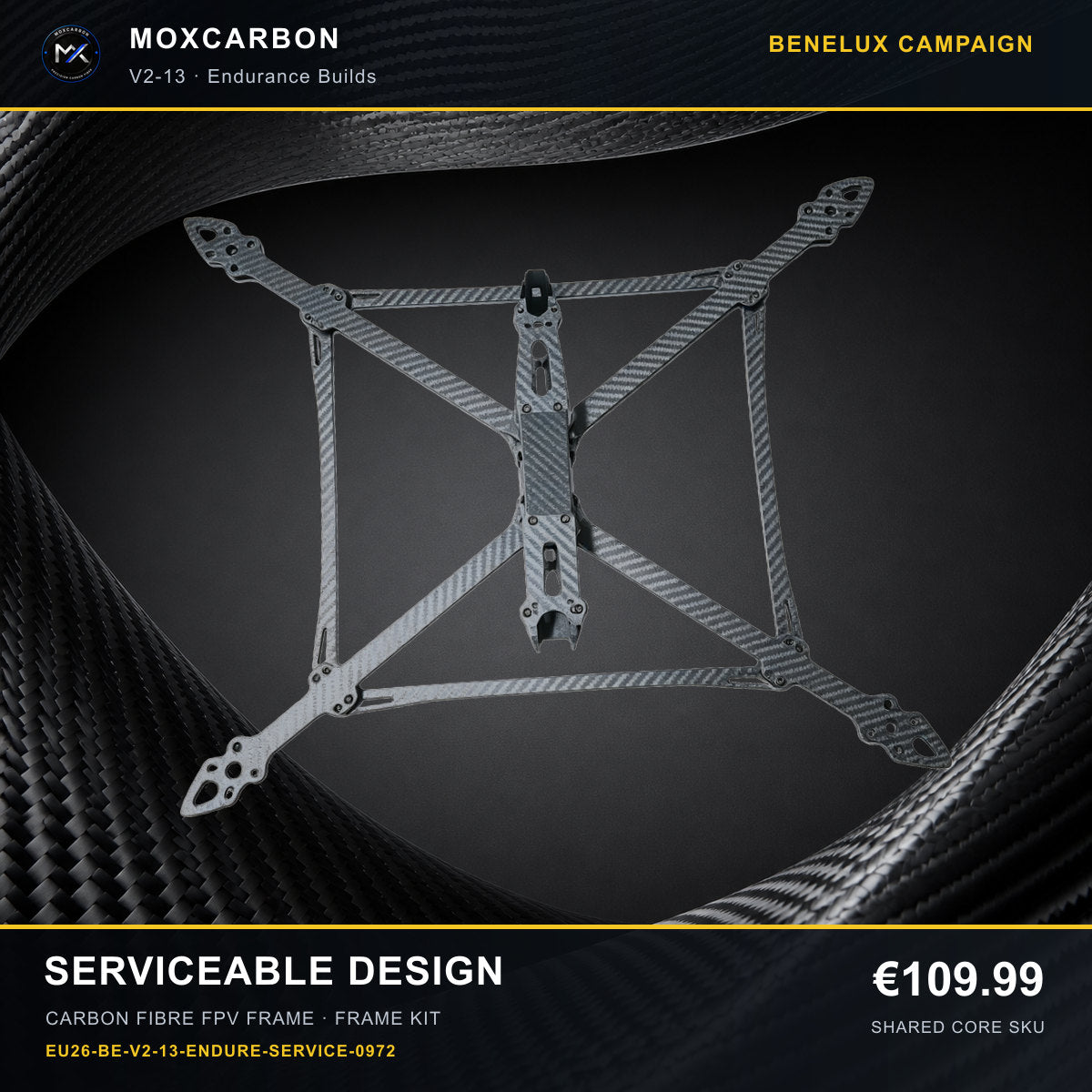 MOX MARK4 V2 13-Inch Carbon Fibre FPV Frame — Benelux Serviceable Design 0972 product image