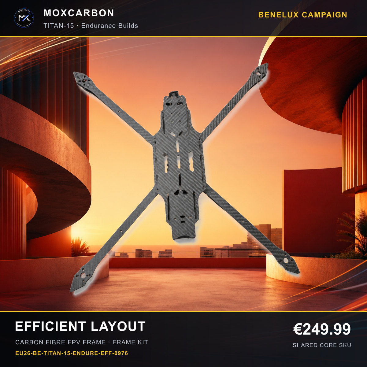 MOX MARK4 Titan GOW 15-Inch Carbon Fibre FPV Frame — Benelux Efficient Layout 0976 product image