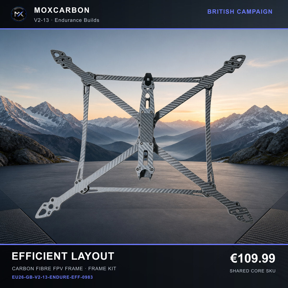 MOX MARK4 V2 13-Inch Carbon Fibre FPV Frame — British Efficient Layout 0983 product image